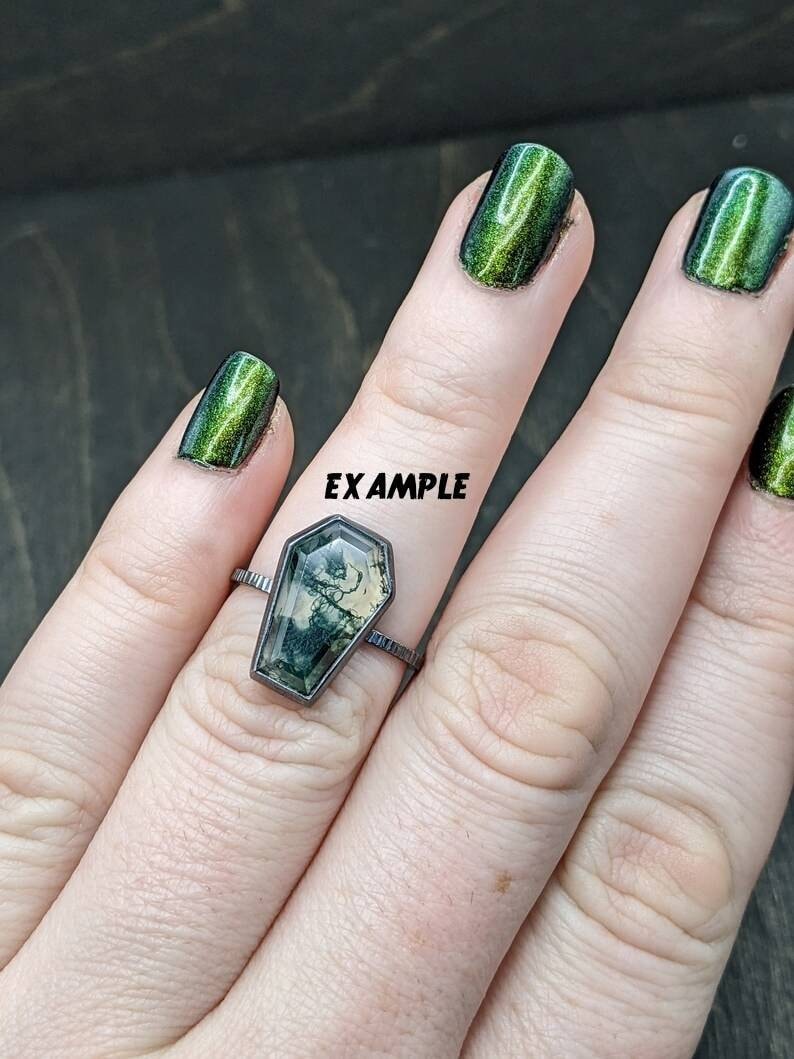 Choose your own Moss Agate Coffin Textured Sterling Silver Ring