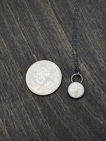 Small Round Moon Face Hammer Textured Necklace
