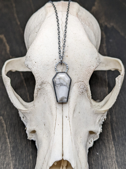 White Howlite Coffin Textured Sterling Silver Necklace