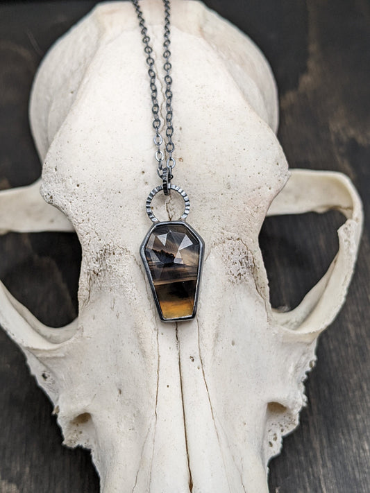 Rose Cut Montana Agate Coffin Textured Sterling Silver Necklace