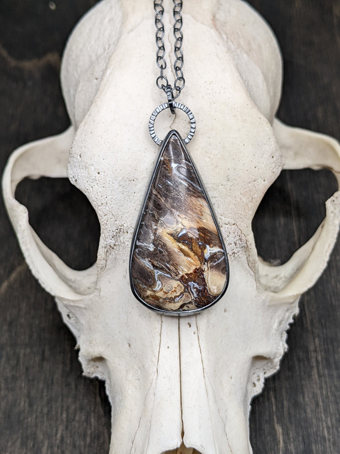 Fossilized Palm root Textured Sterling Silver Necklace