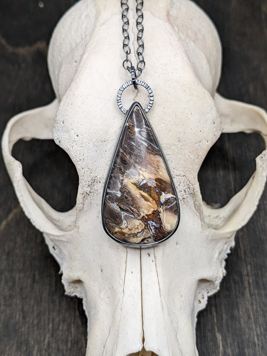 Fossilized Palm root Textured Sterling Silver Necklace