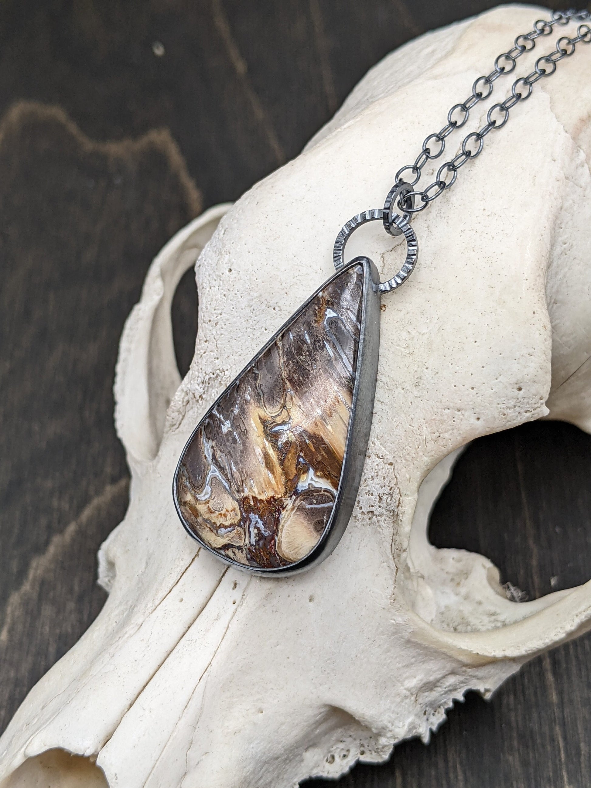 Fossilized Palm root Textured Sterling Silver Necklace