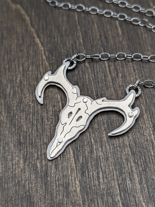 Sterling Silver Riveted Deer Skull Necklace