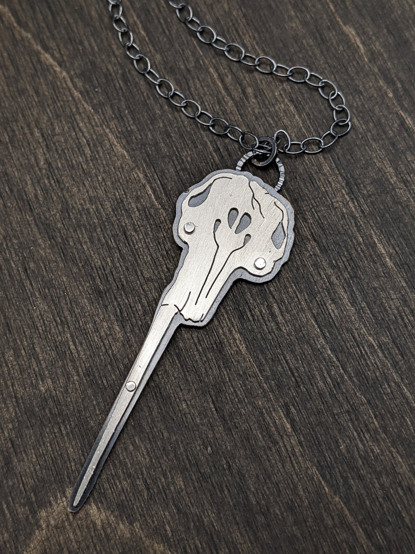 Sterling Silver Riveted Narwhal Skull Necklace