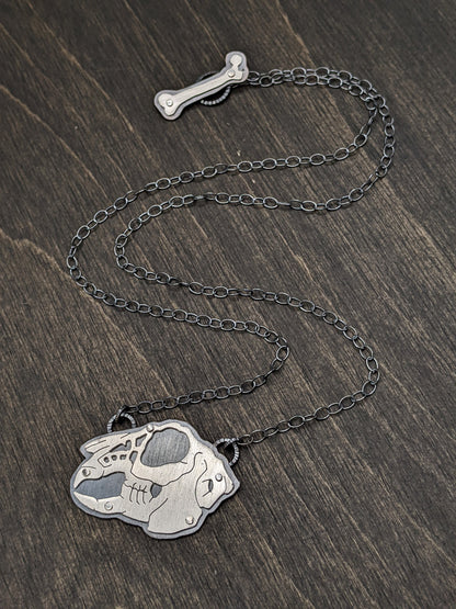 Sterling Silver Riveted Jack Rabbit Skull Necklace