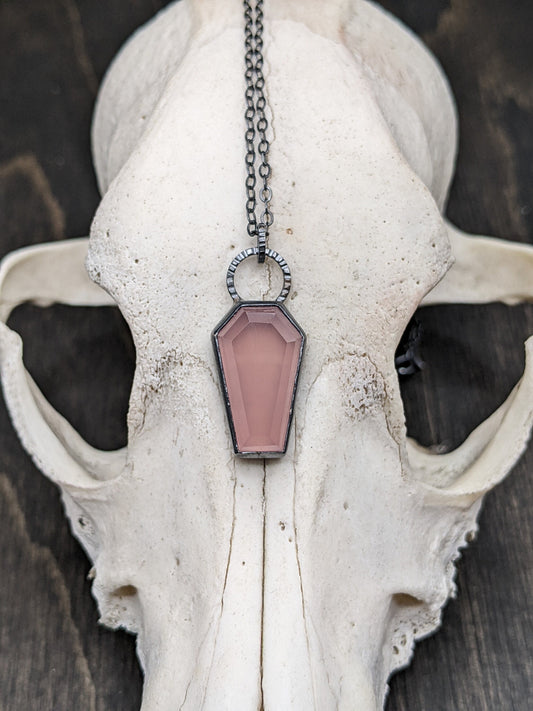 Pink Chalcedony Coffin Textured Sterling Silver Necklace