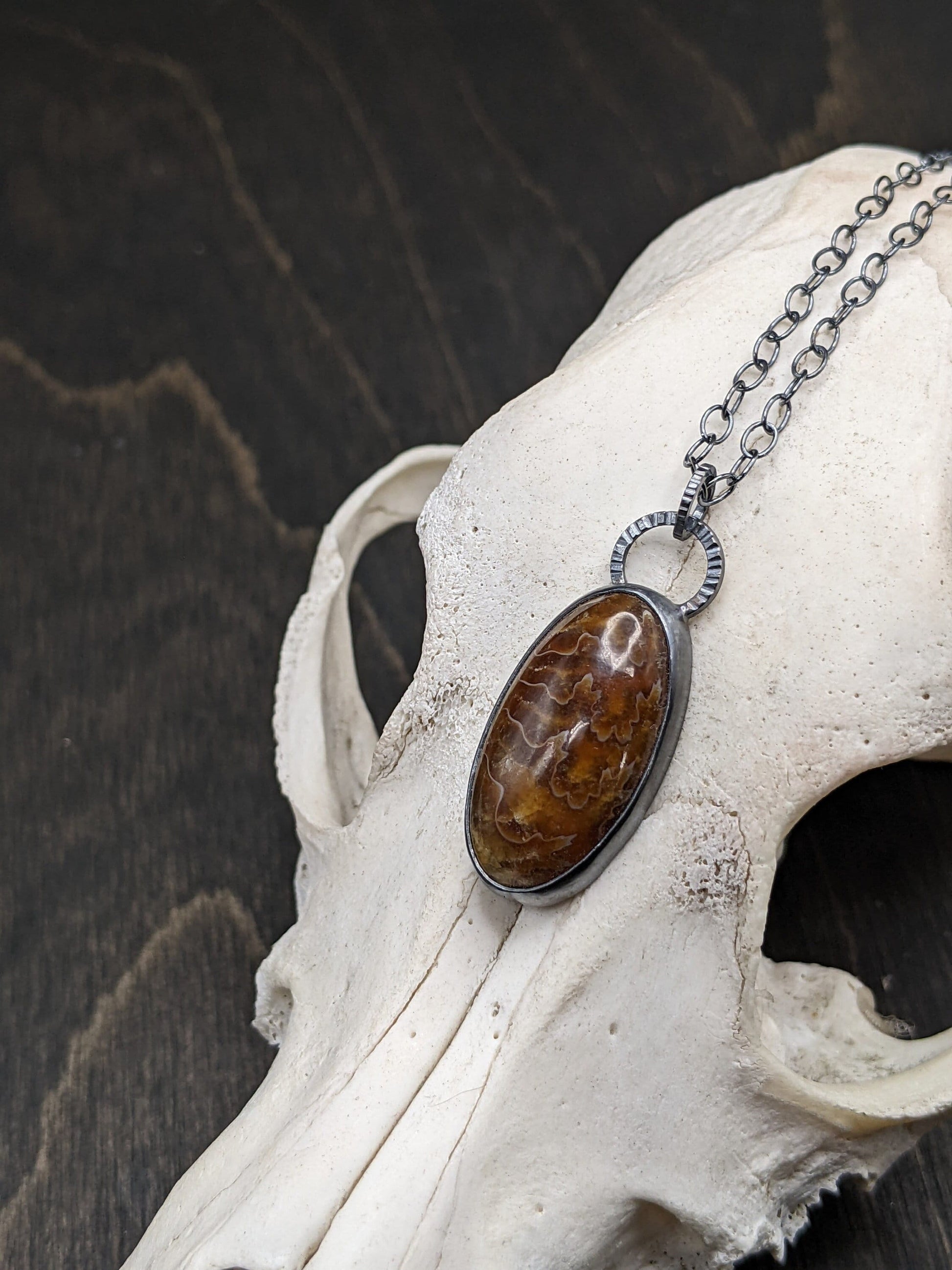 Fossilized Ammonite Textured Sterling Silver Necklace