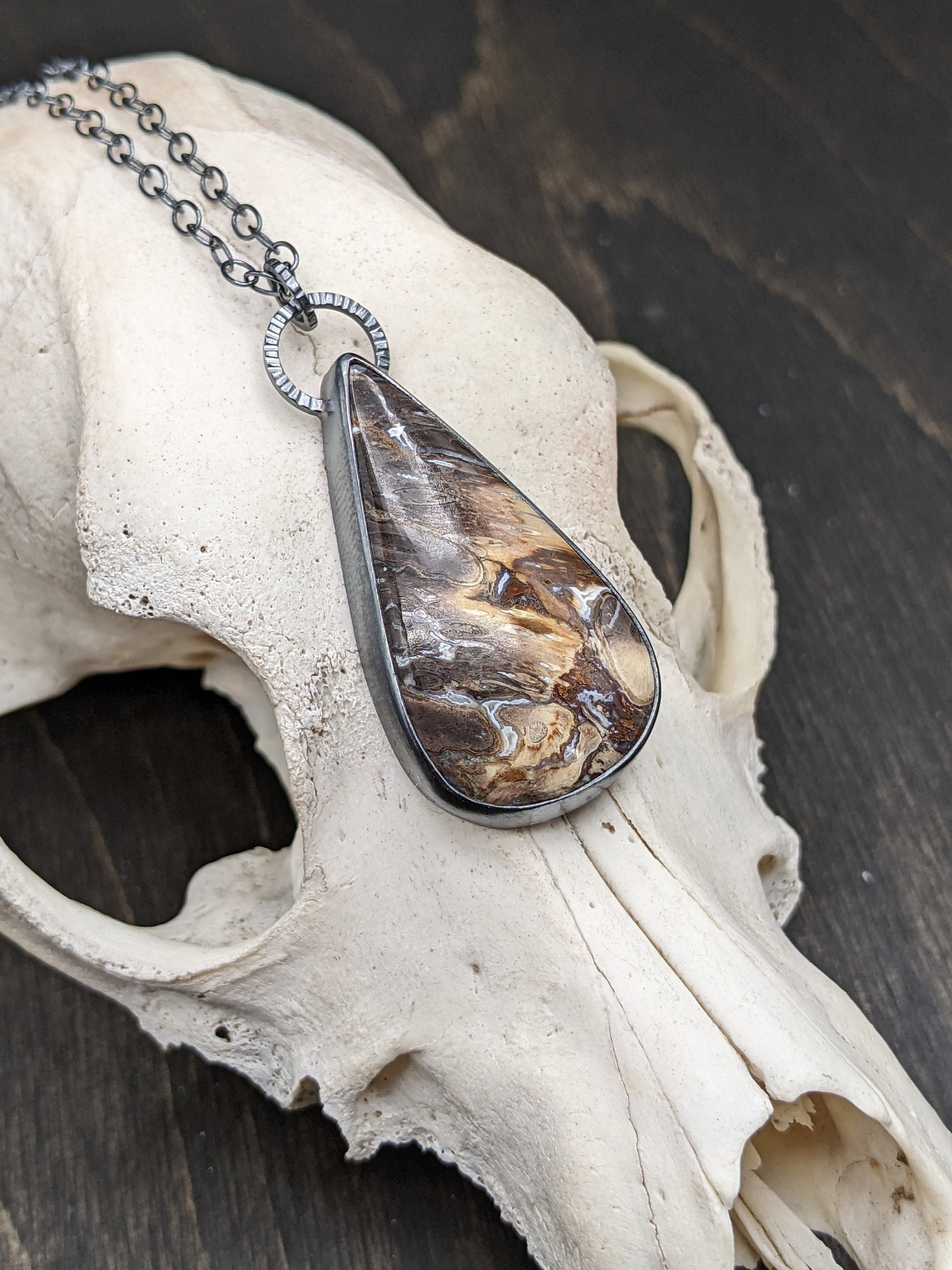 Fossilized Palm root Textured Sterling Silver Necklace