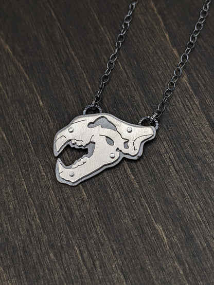 Sterling Silver Riveted Tiger Skull Necklace