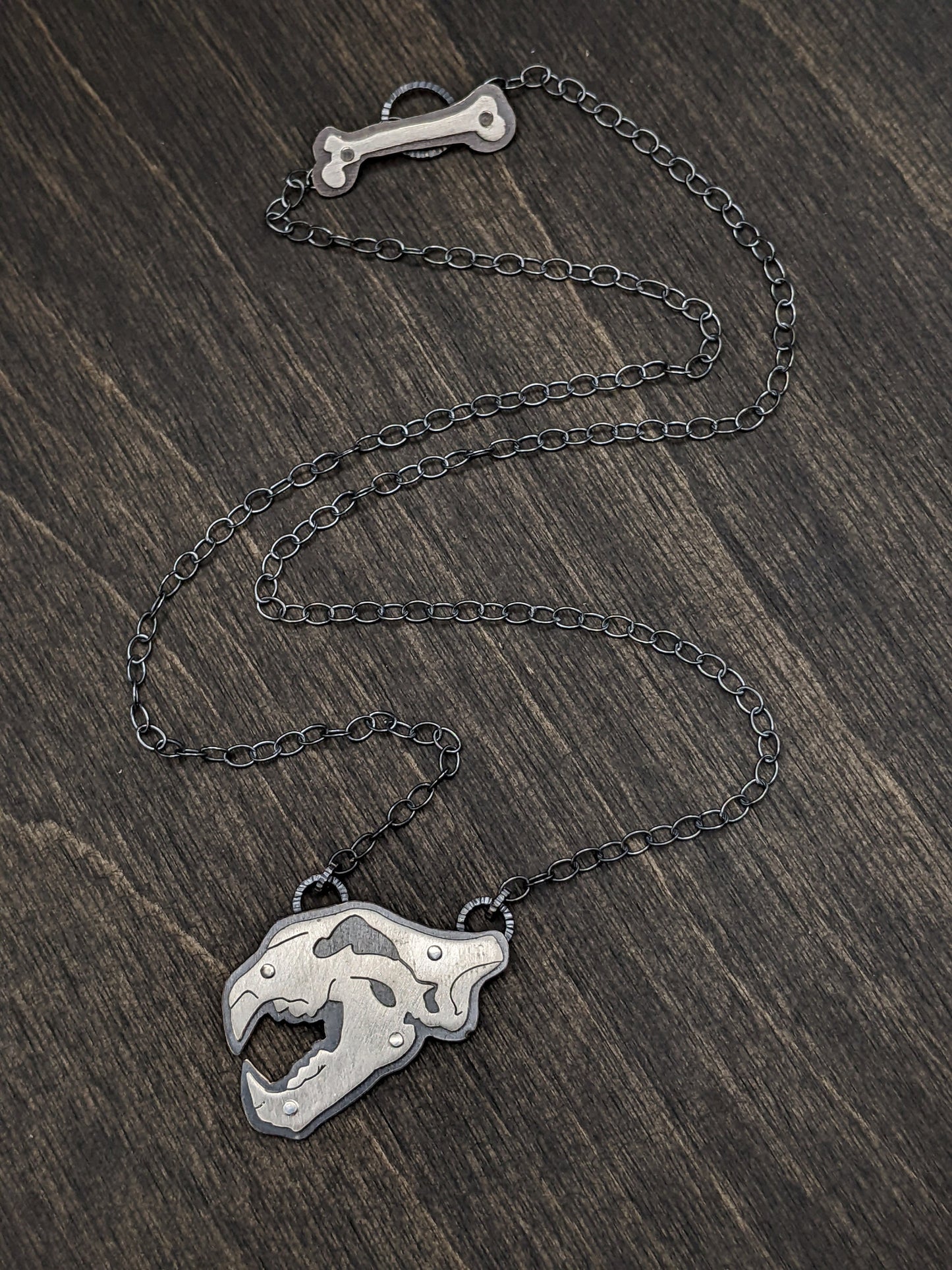 Sterling Silver Riveted Tiger Skull Necklace