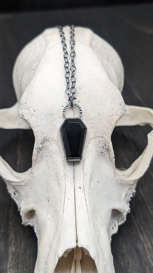 Black Onyx Coffin Textured Sterling Silver Necklace