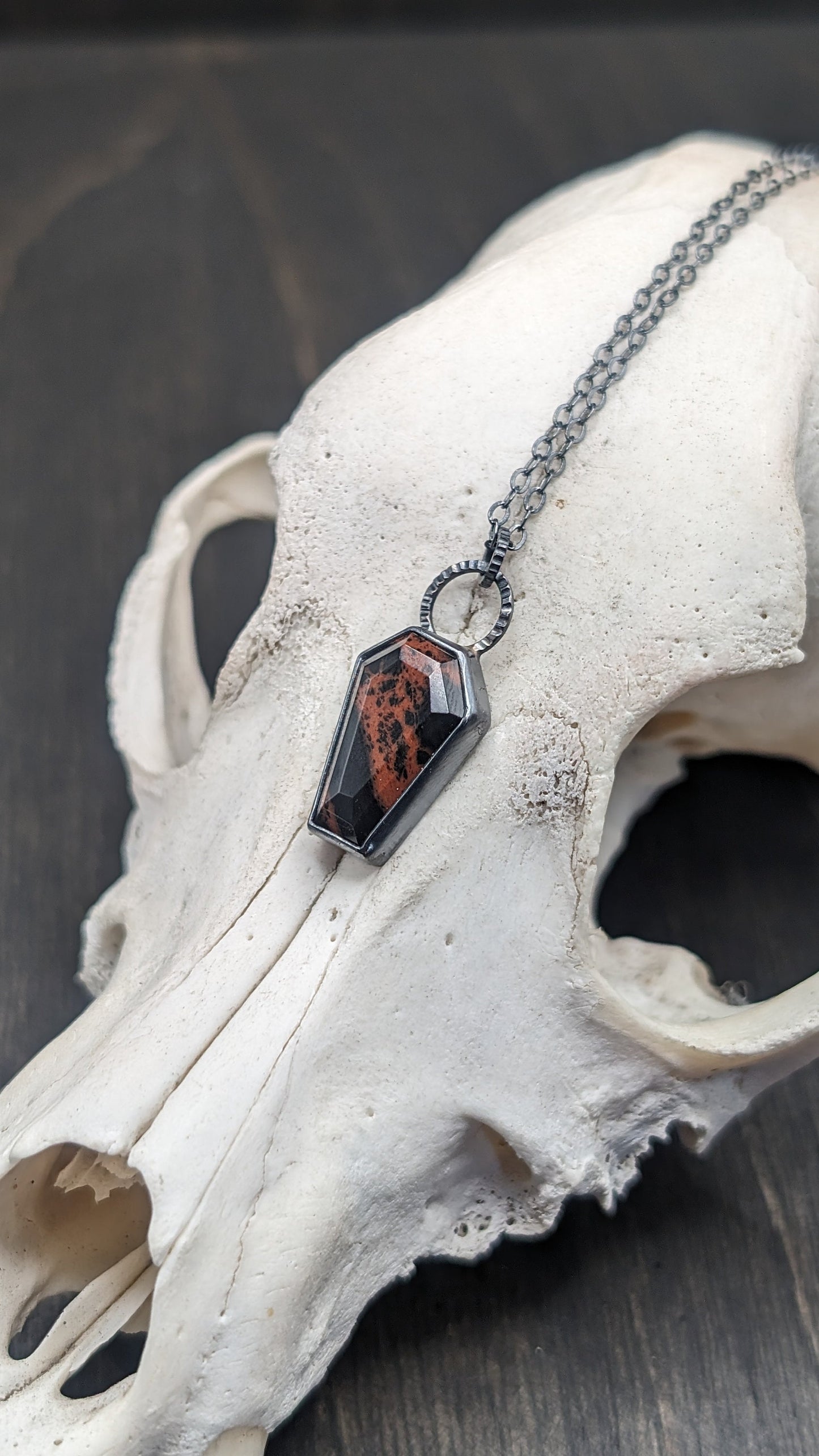 Mahogany Obsidian Coffin Textured Sterling Silver Necklace