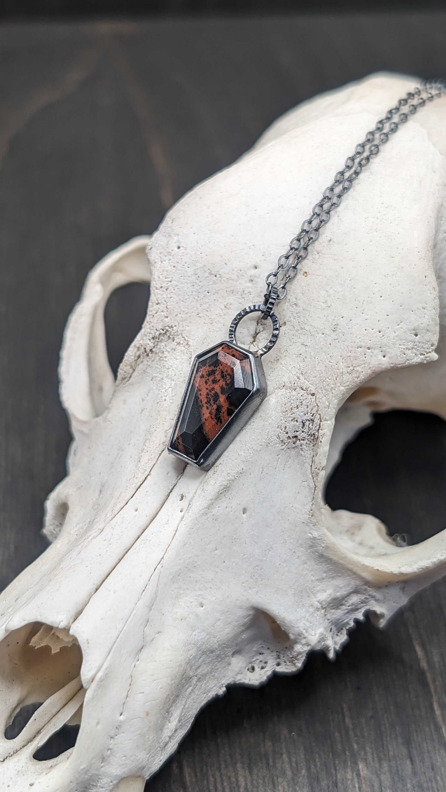 Mahogany Obsidian Coffin Textured Sterling Silver Necklace