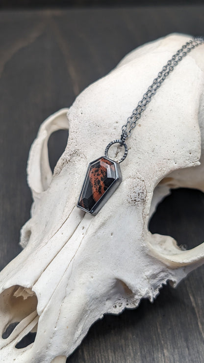 Mahogany Obsidian Coffin Textured Sterling Silver Necklace