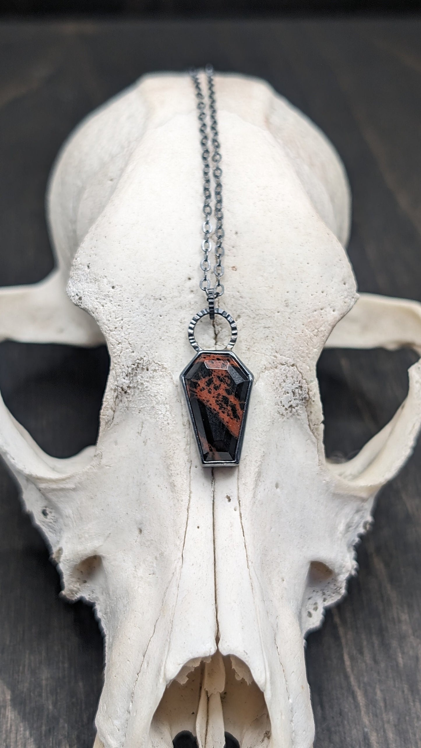 Mahogany Obsidian Coffin Textured Sterling Silver Necklace