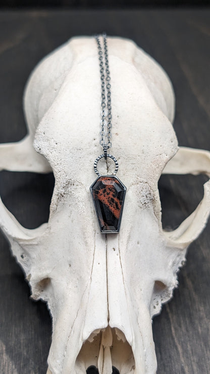 Mahogany Obsidian Coffin Textured Sterling Silver Necklace