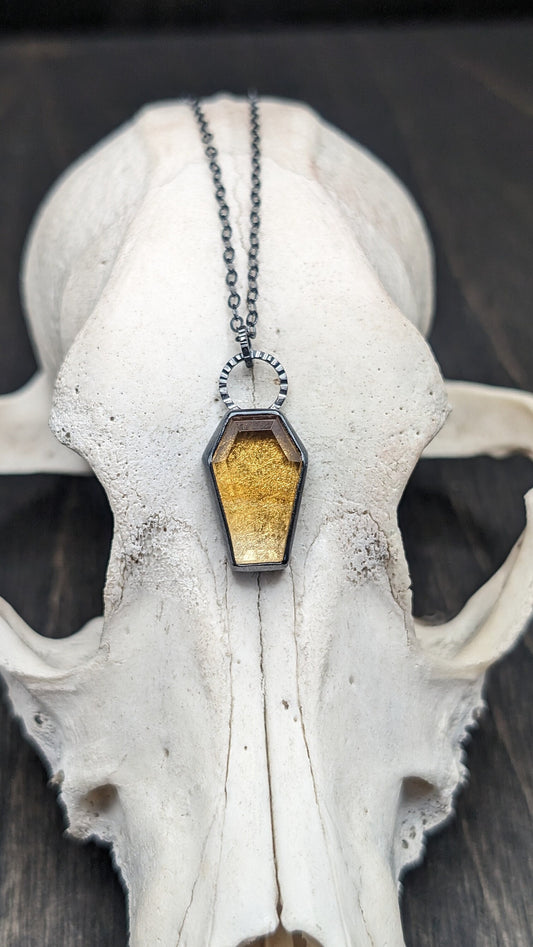 Citrine Coffin Textured Sterling Silver Necklace