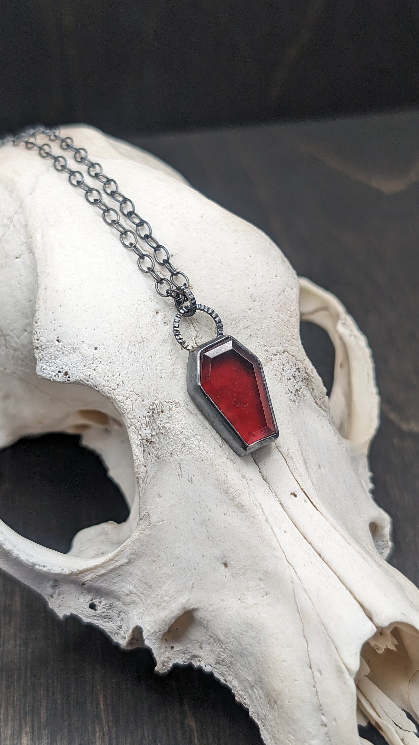 Hessonite Garnet Coffin Textured Sterling Silver Necklace