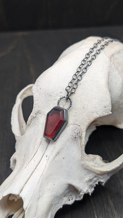 Hessonite Garnet Coffin Textured Sterling Silver Necklace