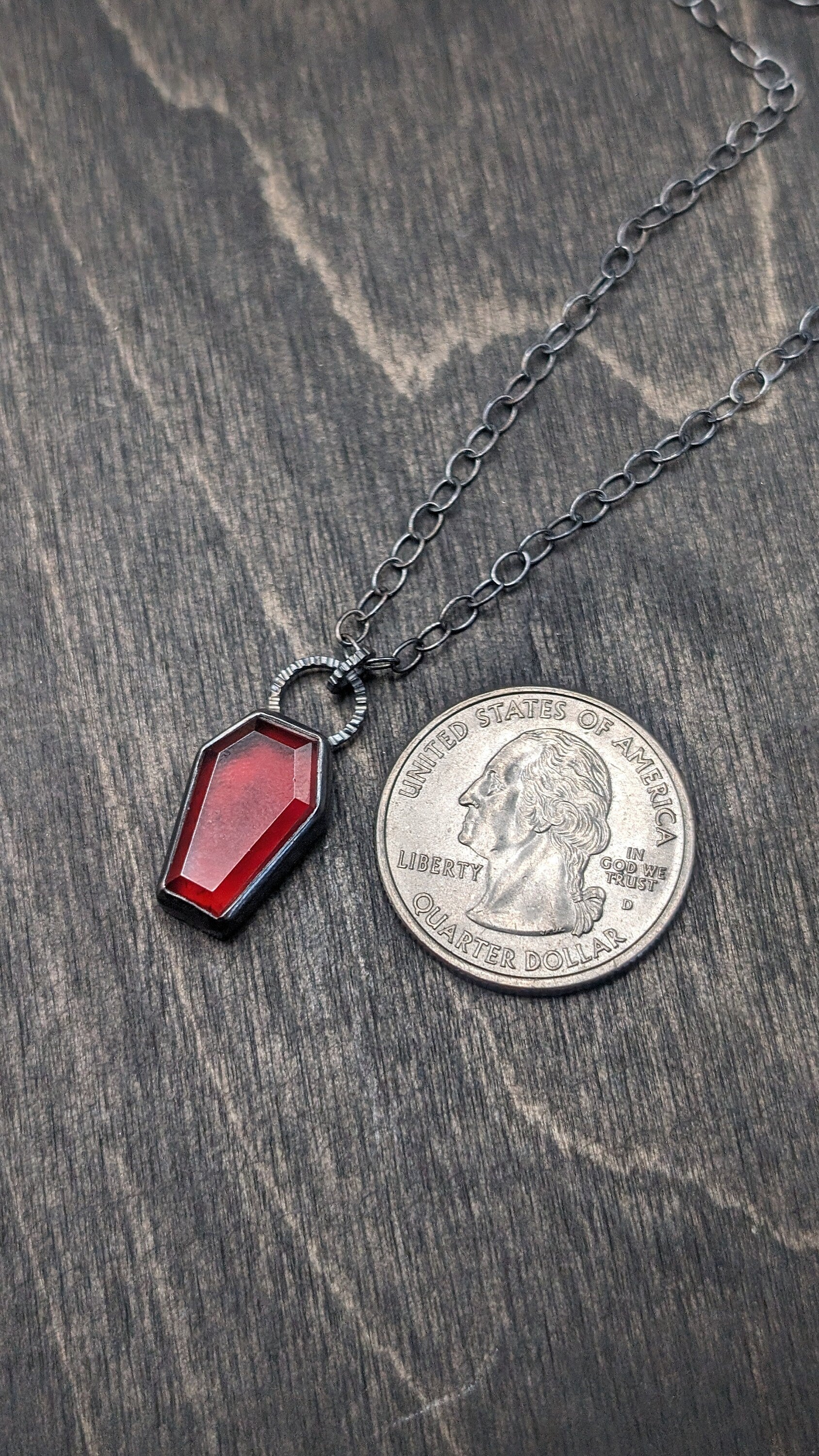 Hessonite Garnet Coffin Textured Sterling Silver Necklace