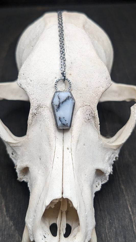 Dendritic Opal Coffin Textured Sterling Silver Necklace
