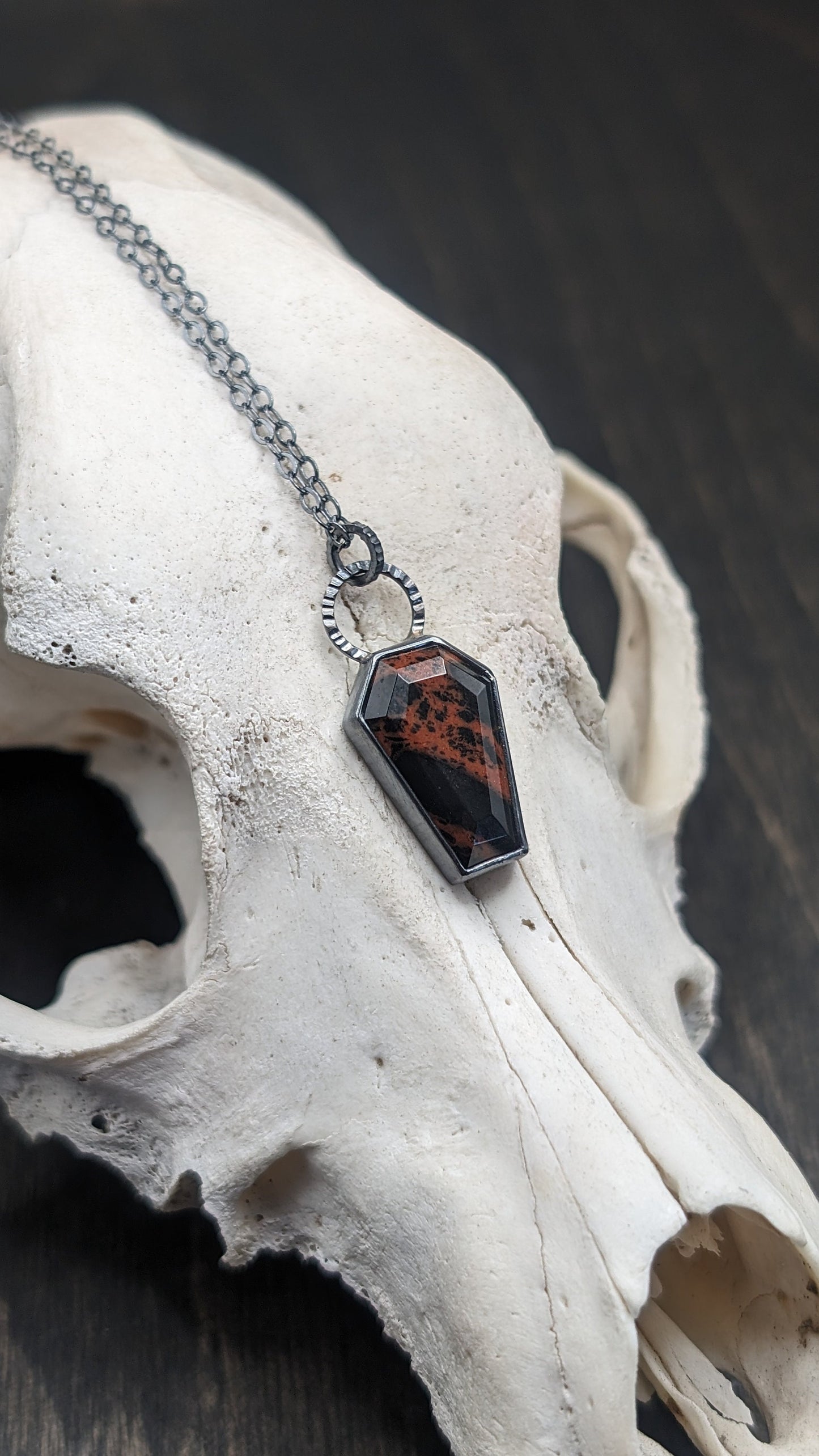 Mahogany Obsidian Coffin Textured Sterling Silver Necklace