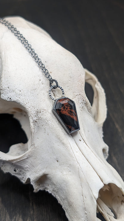 Mahogany Obsidian Coffin Textured Sterling Silver Necklace