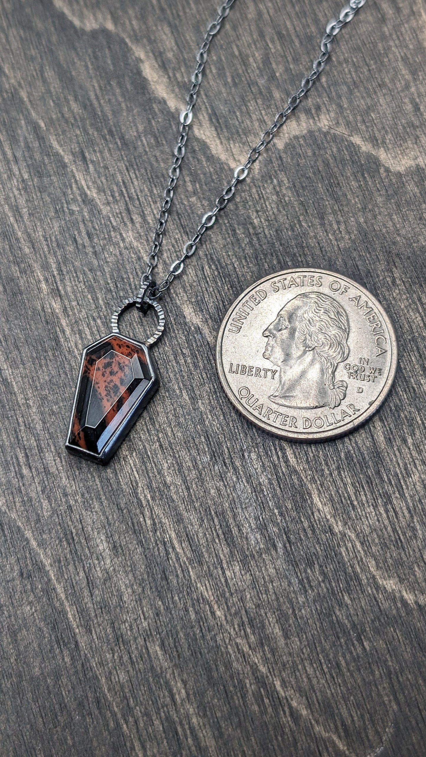 Mahogany Obsidian Coffin Textured Sterling Silver Necklace