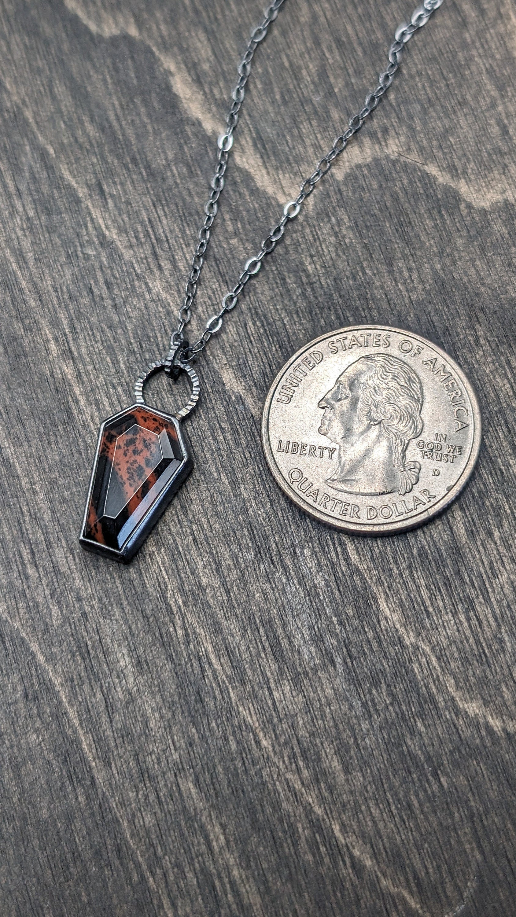 Mahogany Obsidian Coffin Textured Sterling Silver Necklace