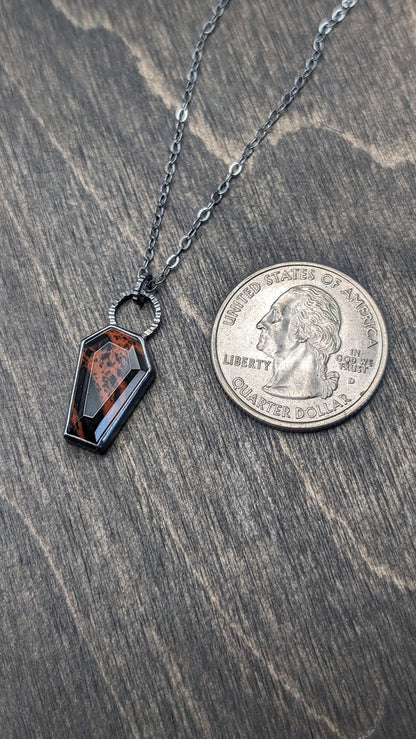 Mahogany Obsidian Coffin Textured Sterling Silver Necklace