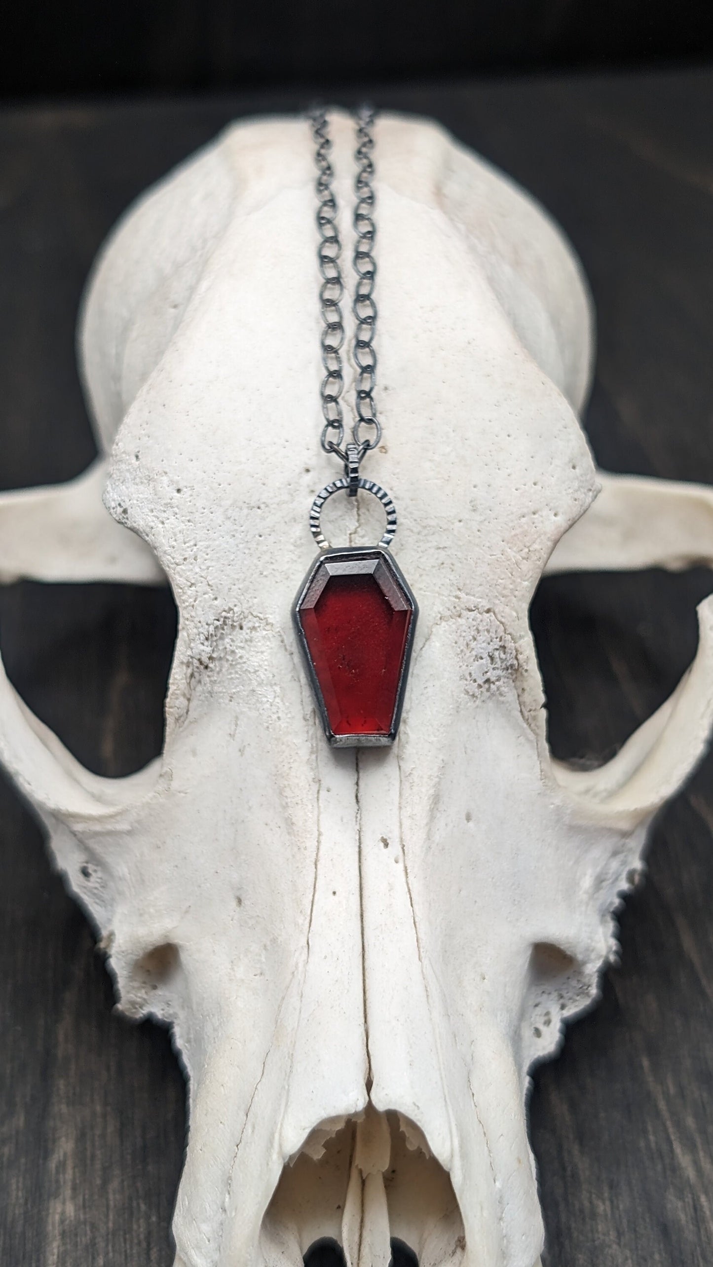 Hessonite Garnet Coffin Textured Sterling Silver Necklace
