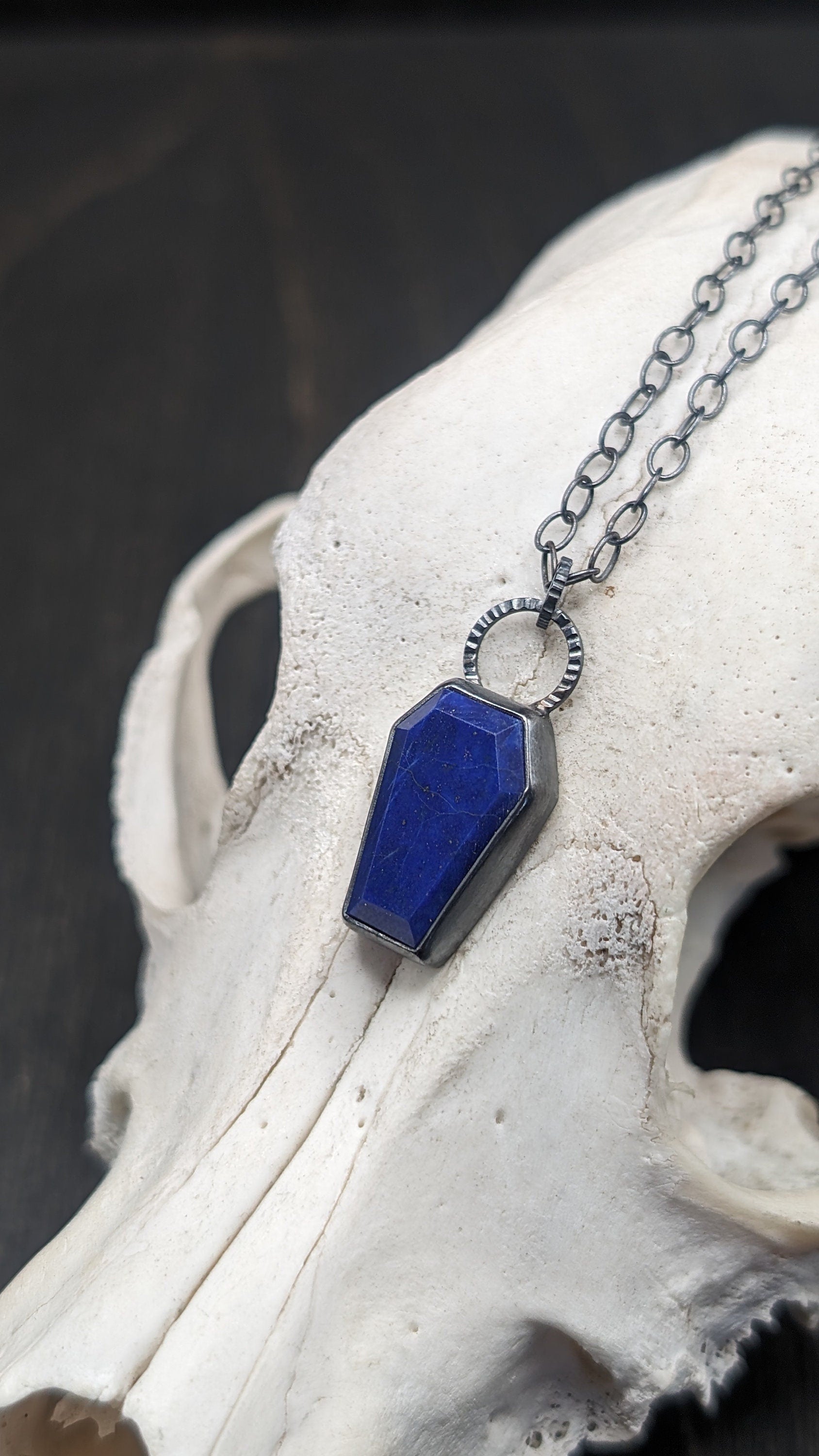 Lapis Lazuli Coffin Textured Sterling Silver Necklace
