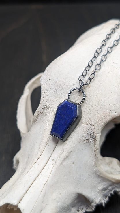 Lapis Lazuli Coffin Textured Sterling Silver Necklace