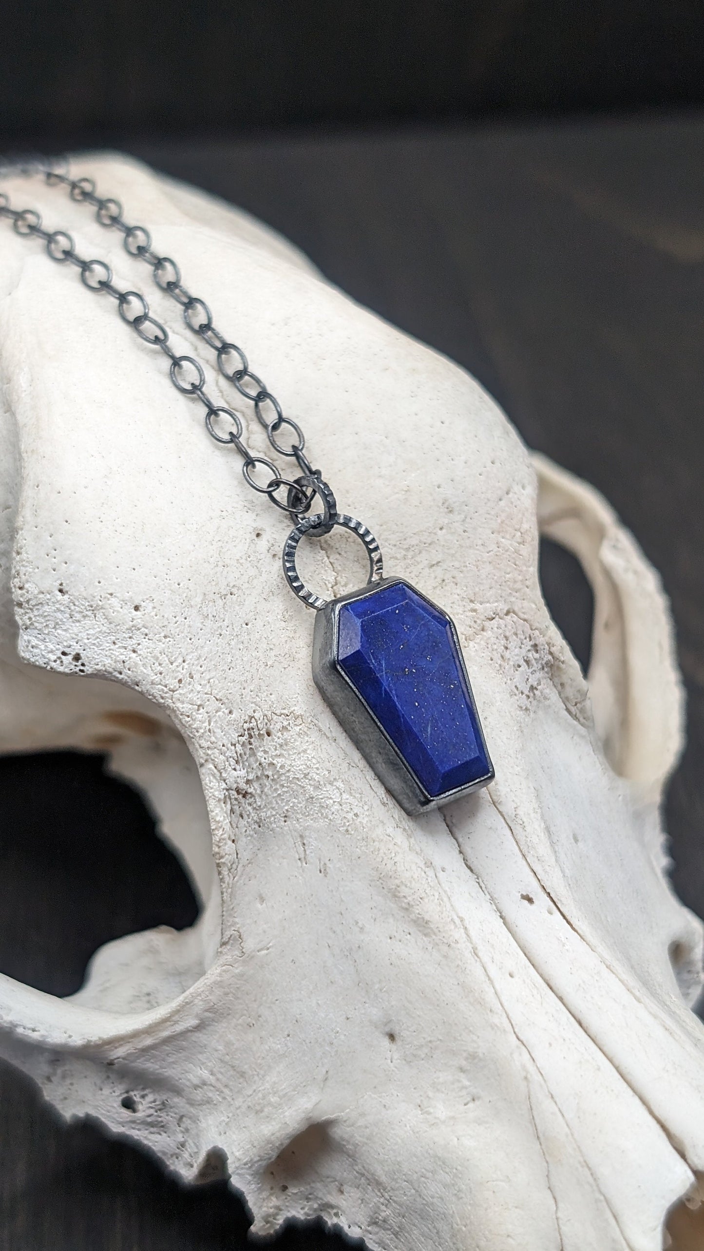 Lapis Lazuli Coffin Textured Sterling Silver Necklace