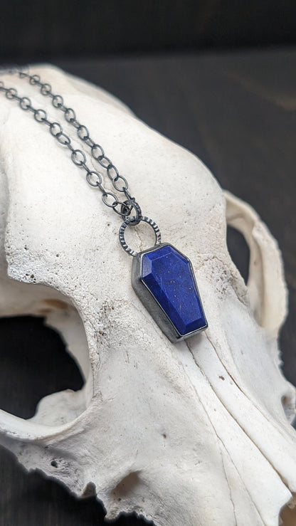 Lapis Lazuli Coffin Textured Sterling Silver Necklace