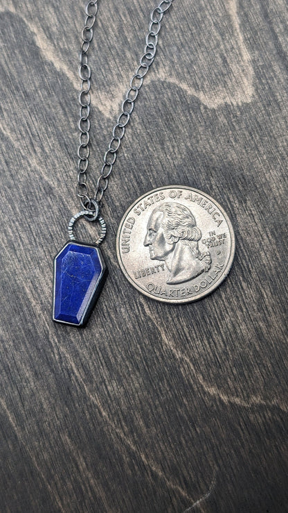Lapis Lazuli Coffin Textured Sterling Silver Necklace