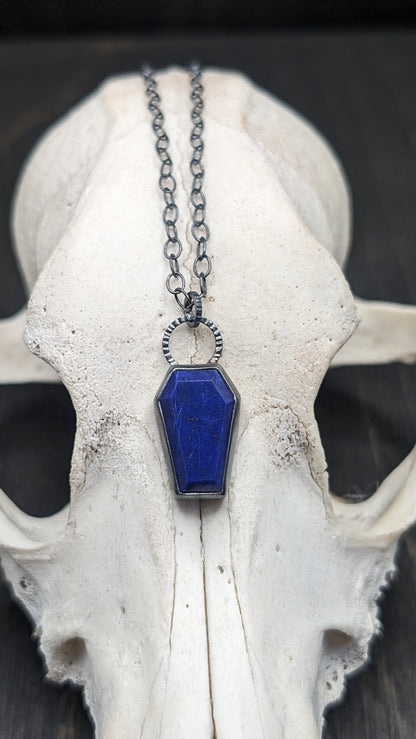 Lapis Lazuli Coffin Textured Sterling Silver Necklace